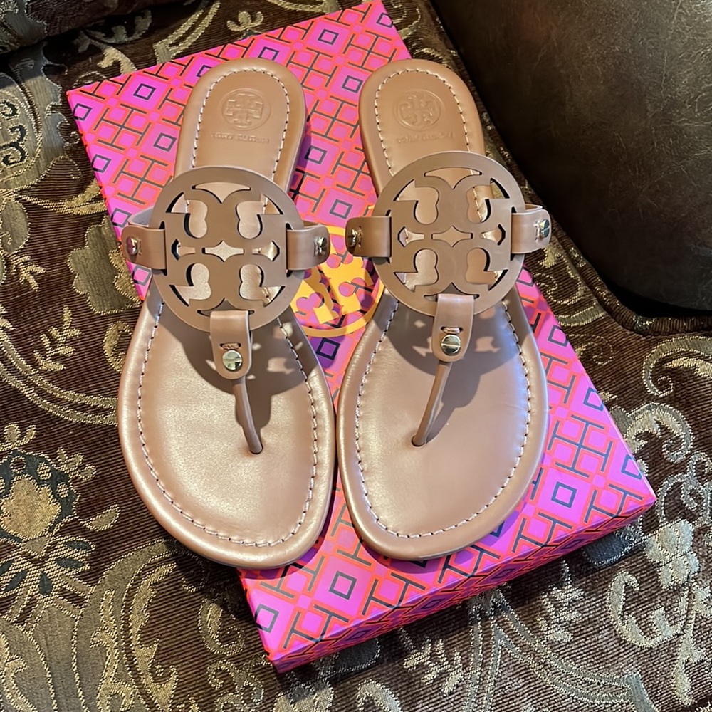 Tory Burch Authentic Vintage Vachetta Miller Leather Slide Sandals Size 8 New